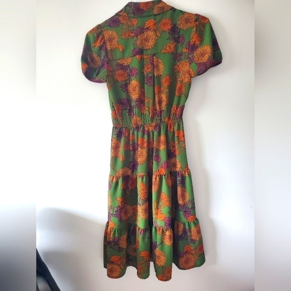 Monteau autumn  green flowered dress size xs - Picture 8 of 11